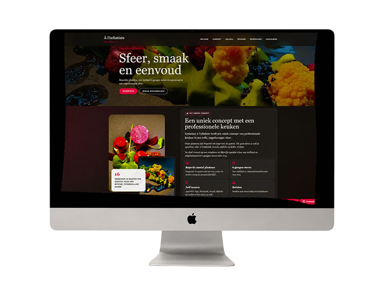 Voorbeeld van een klassevolle restaurantwebsite in een iMac mockup